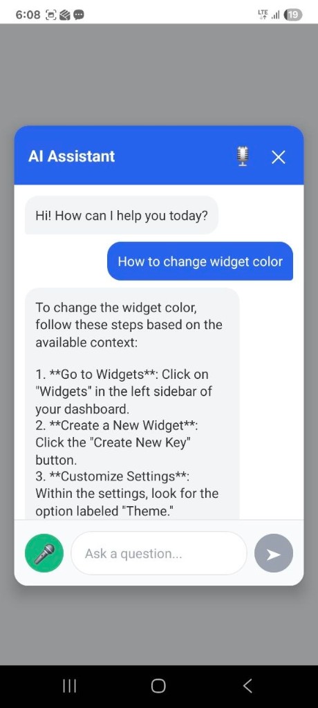 AI Assistant chat with step-by-step response