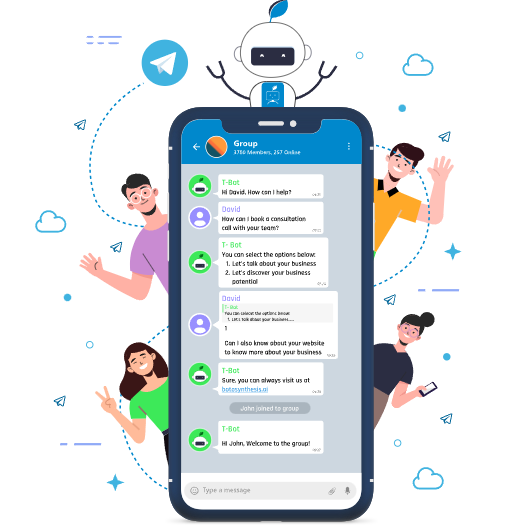 Telegram AI bot chatting in a group conversation